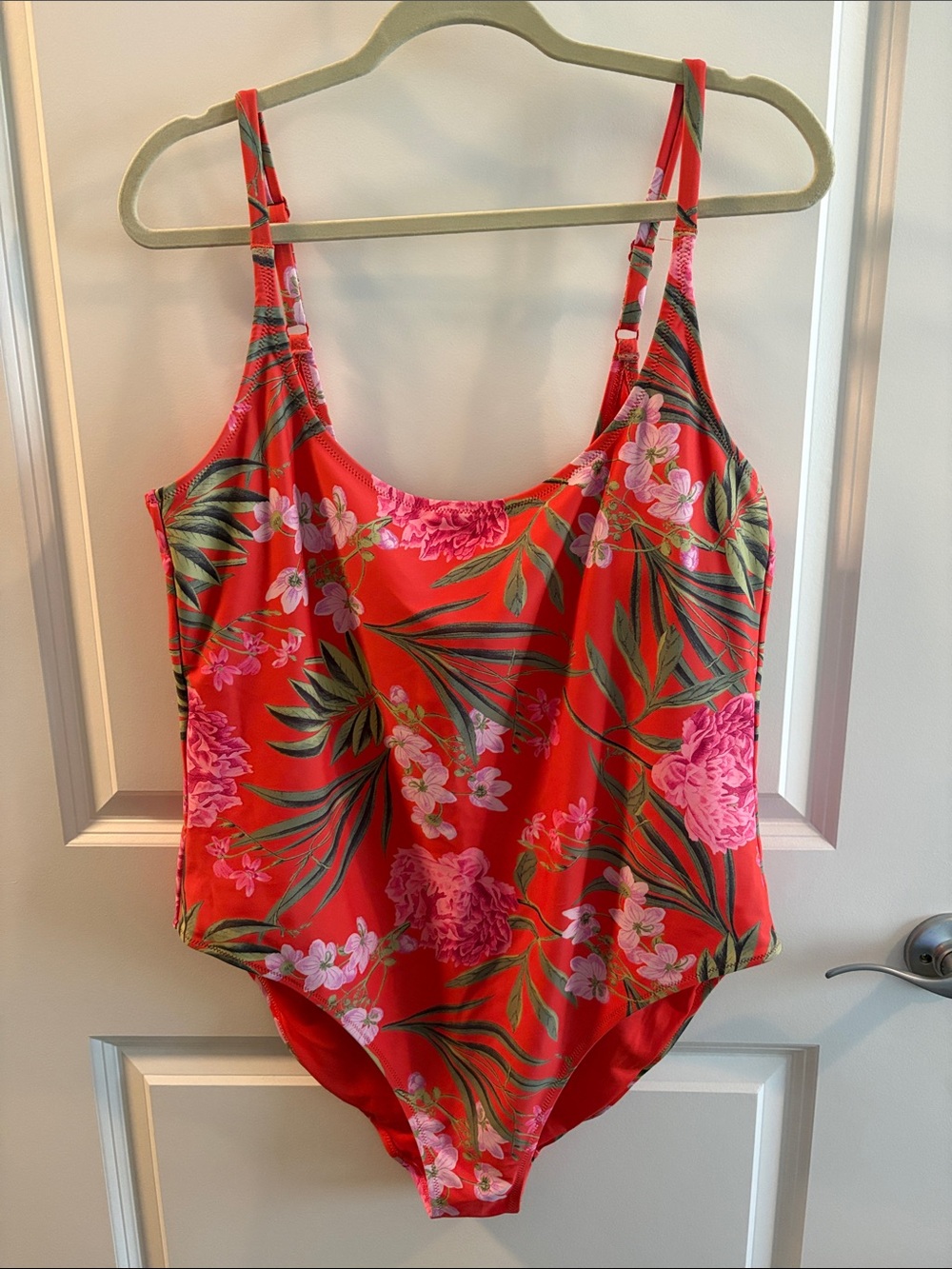 Old Navy Floral One-Piece Swimsuit - Red with Pink Flowers